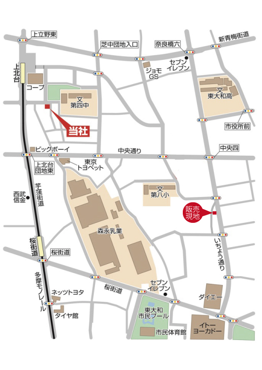売り地　全１区画　東大和市立野３丁目　終了いたしましたマップ