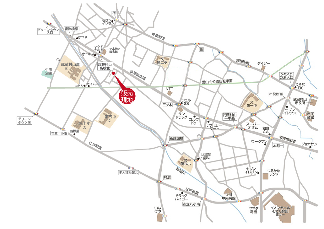 武蔵村山市三ツ藤３丁目　新築住宅　終了となりましたマップ